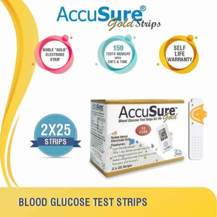 Accusure GS 100 Gold Blood Glucose Monitor with 50 Test Strips