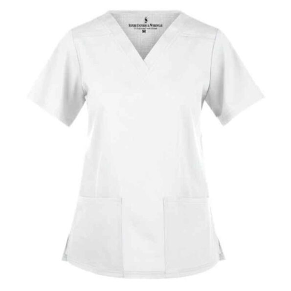 Superb Uniforms Polyester & Viscose White Half Sleeves V Neck Scrub for Women