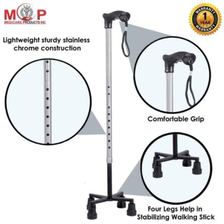 MCP 25-39 inch Silver Aluminum Quadripod Walking Stick/Quad Stick