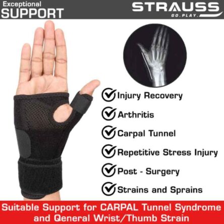 Strauss 22x10x5cm Neoprene Black Thumb Support with Wrist Wrap