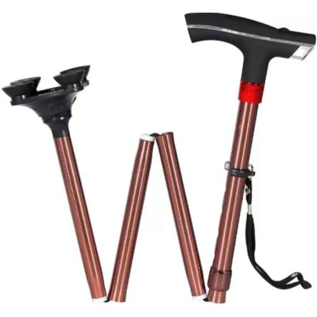 Divine Medicare 84.5cm Brown Aluminium Four Leg Folding Walking Stick with LED Light