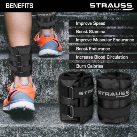 Strauss 41x19x3.5cm Neoprene Rectangular Black Adjustable Ankle Weight