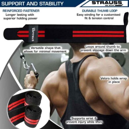 Strauss 20x13x4cm Black & Red Weight Lifting Cotton Wrist Support