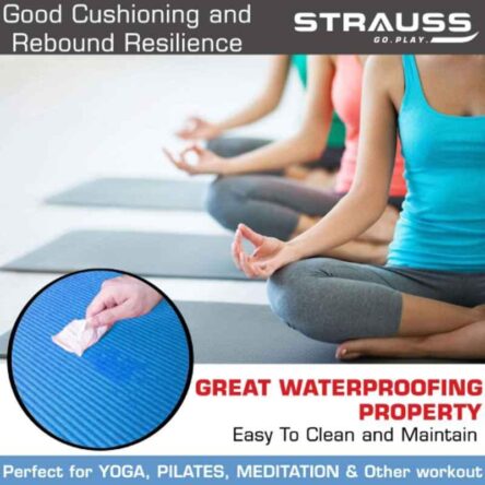 Strauss 61x10x8cm Polyvinyl Chloride Foam Blue Yoga Mat with Carrying Strap