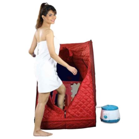 Kawachi Red Portable Steam Sauna Bath for Health & Beauty Spa at Home with Folding Stool