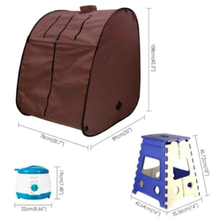 Kawachi 750W Chocolate Brown Portable Steam Sauna Bath for Health & Beauty Spa at Home with Folding Stool