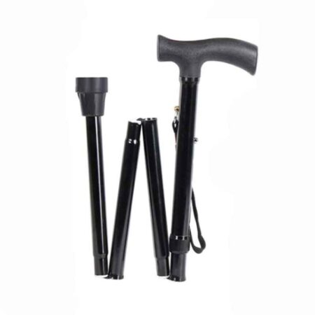 SMIC Aluminium 4 Parts Folding Adjustable Black Walking Stick