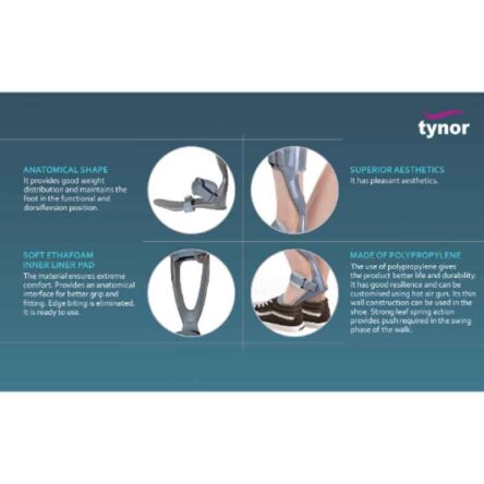 Tynor D430JAB Polypropylene Grey Left Foot Drop Splint with Liner