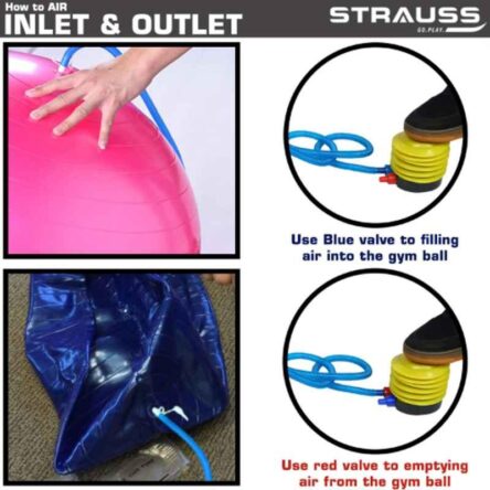 Strauss 95x45cm Rubber Peanut Blue Anti-Burst Gym Ball with Foot Pump