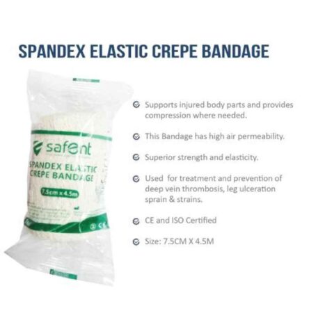 Safent Spandex 3 inch 7.5cmx4.5m Natural White Elastic Crepe Bandages