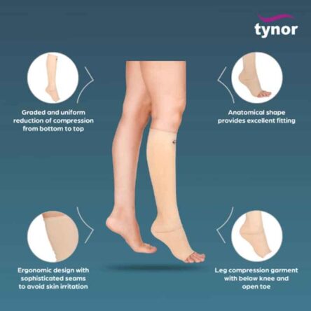 Tynor Compression Garment Leg Below Knee Open Toe Support