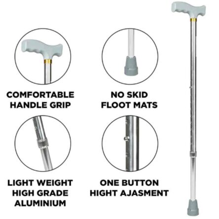 Fidelis Healthcare Aluminium Silver Single Height Adjustable Walking Stick