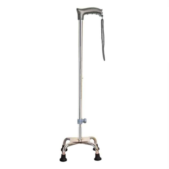 Fidelis Healthcare Mild Steel Grey 4 Leg Height Adjustable Walking Stick with Metal Base