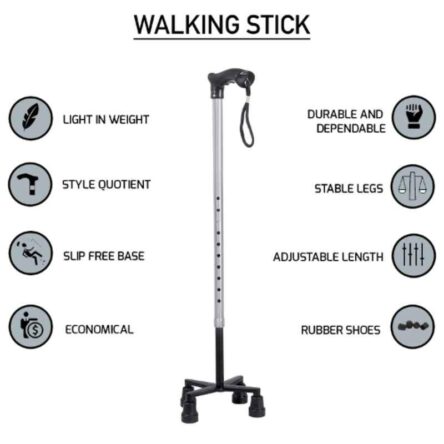 MCP 25-39 inch Silver Aluminum Quadripod Walking Stick/Quad Stick