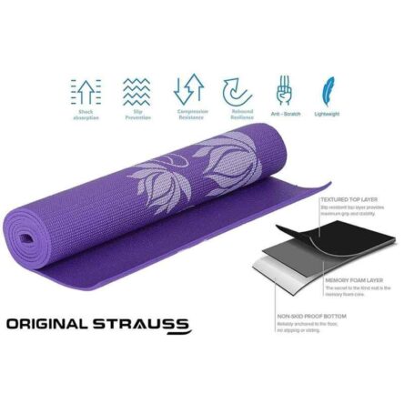 Strauss 1730x610x8mm Blue PVC Floral Yoga Mat with Cover