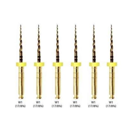 Waldent 6 Pcs W4 (20/6%) 21mm Wal-Flex Gold Rotary Files Set