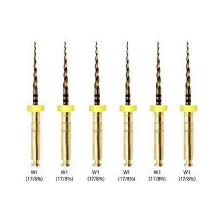 Waldent 6 Pcs W4 (20/6%) 21mm Wal-Flex Gold Rotary Files Set