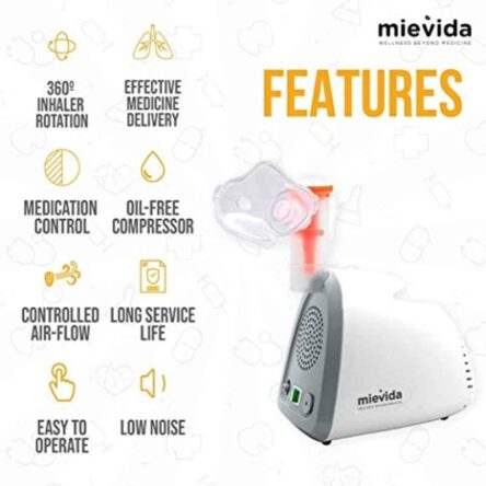 Mievida Mi-HALE 59 White Compressor Nebulizer for Child & Adult with Medi Control Technology & 360 deg Inhaler Rotation