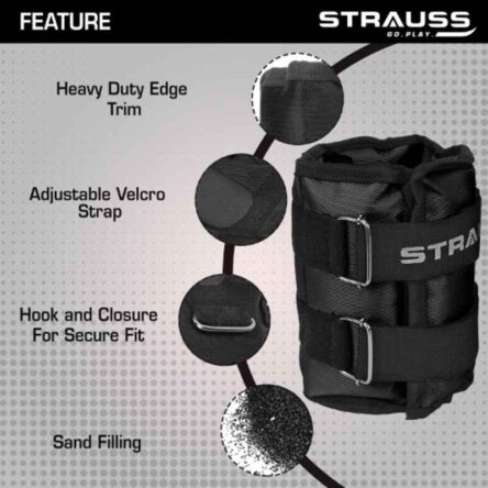 Strauss 38x19x3cm Neoprene Black Adjustable Ankle Weight