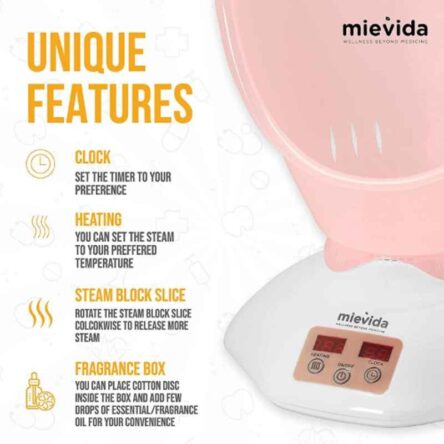 Mievida ABS Pink Steam Inhaler Vaporizer & Facial Steamer with Timer & Temperature Control System