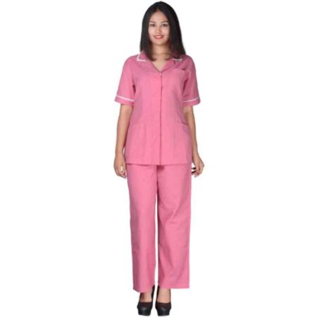 Saraf Cotton & Polyster Pink Unisex Nurse Scrub Suit