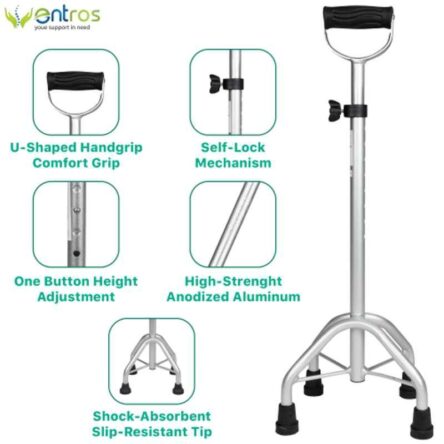 Entros Aluminum Height Adjustable Walking Stick with Handle