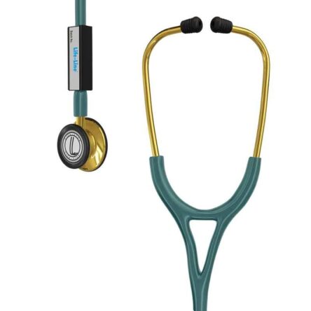 Lifeline Gold Stainless Steel Green Dual Side Diaphragm Chest Piece Stethoscope with 2 Way Tube