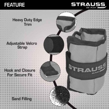 Strauss 30.5x16x2.5cm Neoprene Grey Adjustable Ankle Weight