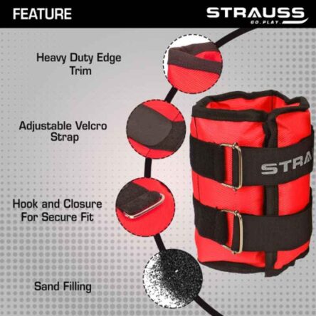 Strauss 38x19x3cm Neoprene Red Adjustable Ankle Weight