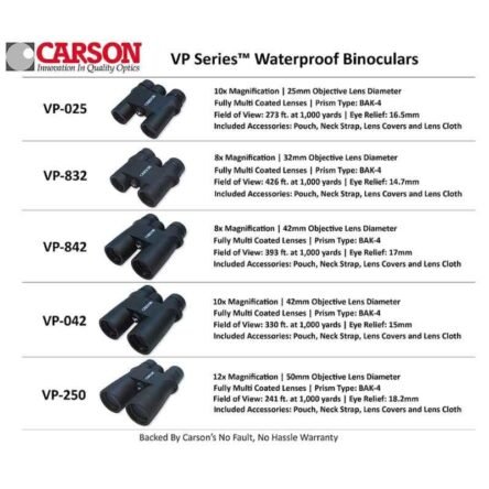 Carson 8X VP 42mm Waterproof Black Binoculars in Black