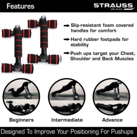 Strauss 22x14x12.5cm Polypropylene Black & Red Moto Push Up Bar