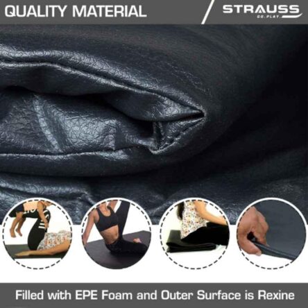 Strauss 66×26 inch EPE Foam & Rexine Black Yoga Exercise Rolling Mat