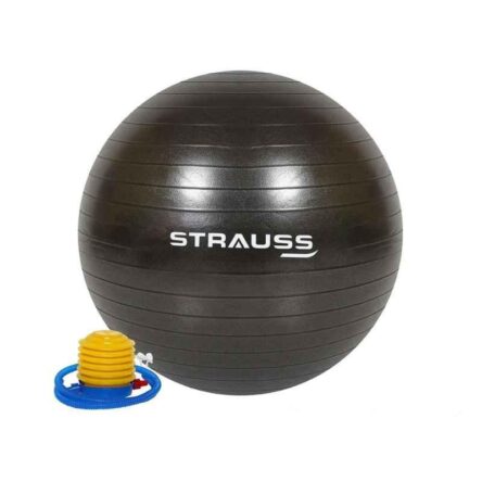 Strauss 65cm Black PVC Anti Burst Gym Ball with Foot Pump