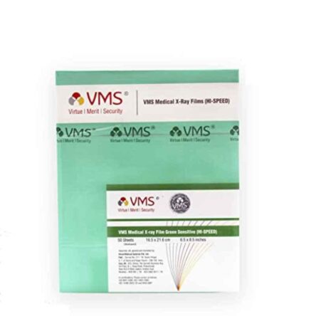 VMS HI-Speed 50 Sheets 6.5×8.5 inch Green Base Sensitive Conventional X-Ray Medical Film Set