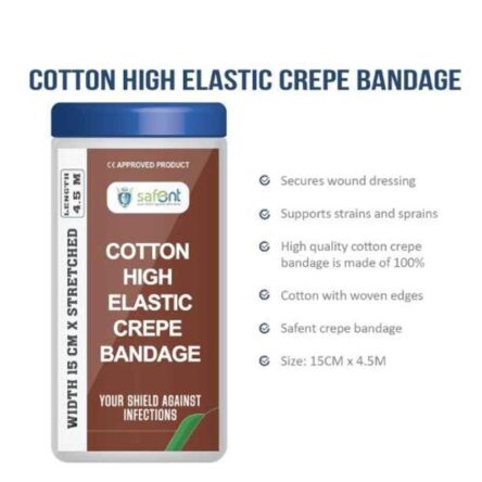 Safent 6 inch 15cmx4.5m Cotton High Elastic Crepe Bandages
