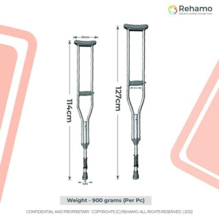 Rehamo Crutchie AUXD 2 Pcs 114cm & 127cm Aluminium Under Arm Crutche (Pack of 2)