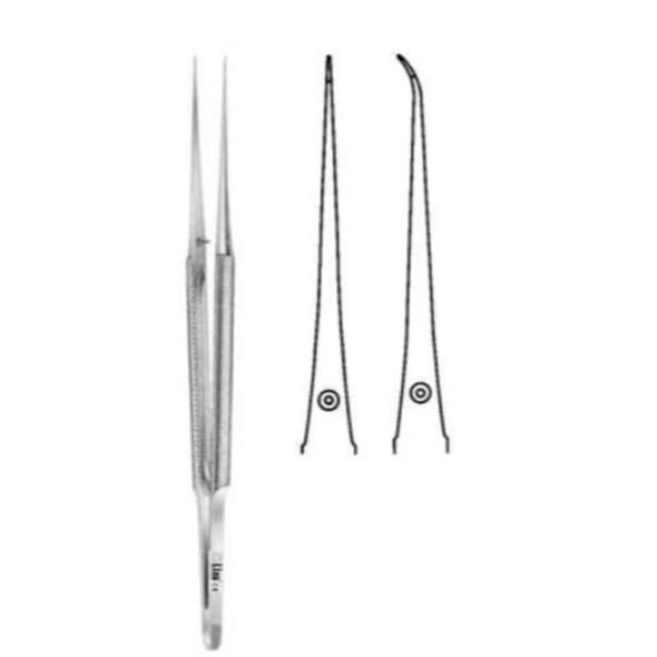 Alis (0.6mm) 18cm/ 7 inch Micro Suture Tying Forceps with Platform 1: 2 Teeth Curved