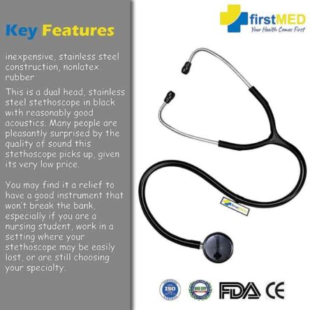 Firstmed Black Professional Diaphragm Stainless Steel Dual Head Stethoscope