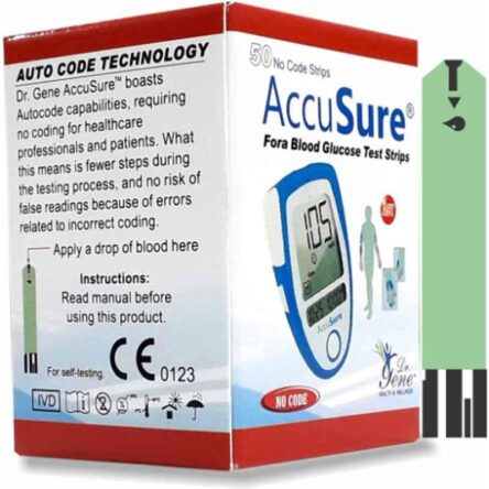 Accusure 50 Pcs Blue Glucometer Test Strips Box