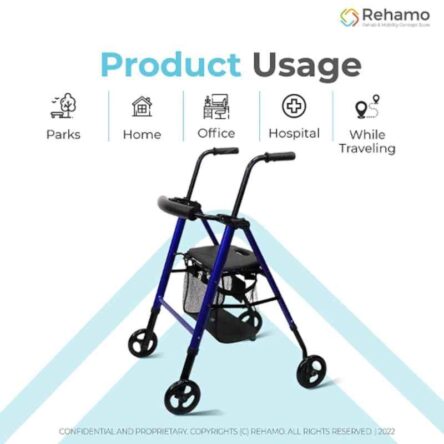Rehamo Rollie ECO Aluminium Blue & Black Rollator with Wheels