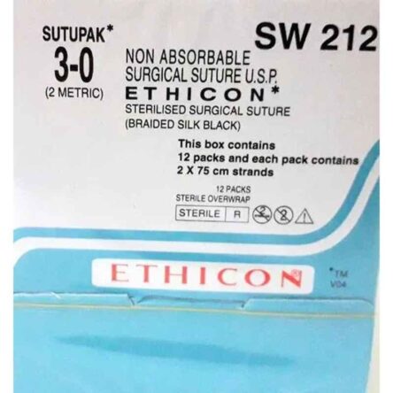 Ethicon SW212 3-0 Sutupak Black Braided Silk Sterile Suture