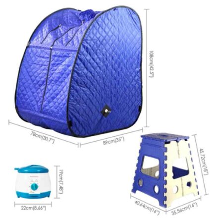 Kawachi Blue Portable Steam Sauna Bath for Health & Beauty Spa at Home with Folding Stool