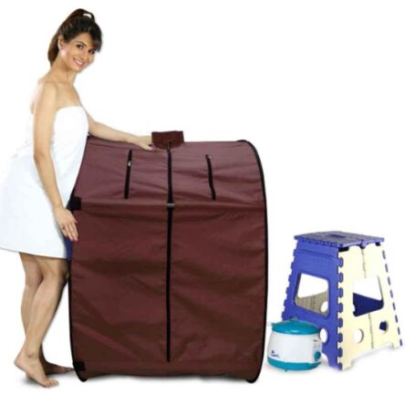 Kawachi 750W Chocolate Brown Portable Steam Sauna Bath for Health & Beauty Spa at Home with Folding Stool