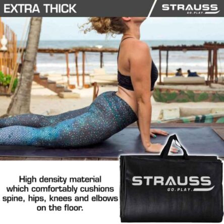 Strauss 66×26 inch EPE Foam & Rexine Black Yoga Exercise Rolling Mat