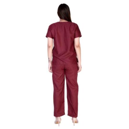 Saraf Cotton Maroon Medical V Neck Scrub Suit