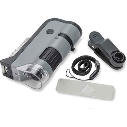 Carson MicroFlip MP-250BUN 100-250X Plastic Grey LED & UV Lighted Pocket Microscope & 24 Pcs Prepared Slides Set