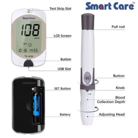 Smart Care GM01-A Blood Glucose Meter Kit with 10 Test Strips & Lancets