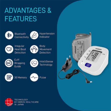 Omron HEM 7143T1A Digital Bluetooth Blood Pressure Monitor with Cuff Wrapping Guide & Intellisense Technology