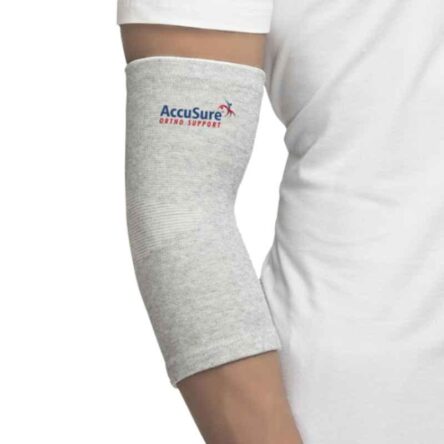 AccuSure Small Bamboo Yarn 4 Way Stretchable Bi-Layered Elbow Compression Support for Men & Women