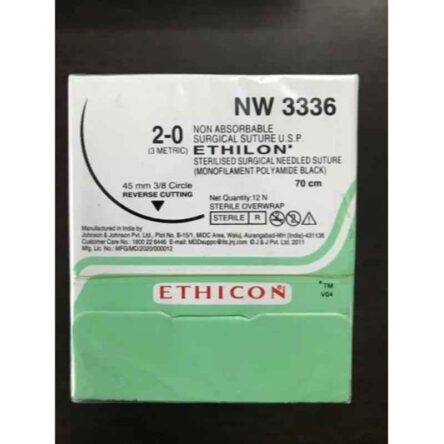 Ethicon NW3336 Ethilon 2-0 Black 45mm Monofilament Suture